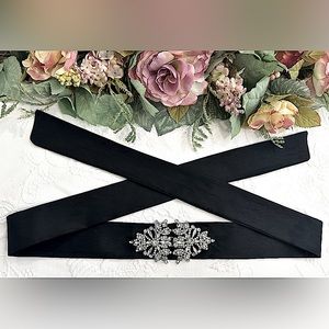 Black Satin & Crystal Gown or Bridal Sash / Belt